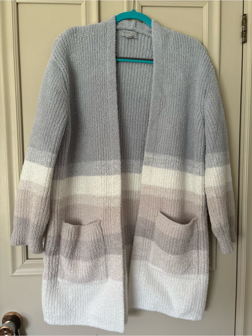 Barefoot Dreams Women's Open-Front Cardigan in Light Gray, Cream & Taupe